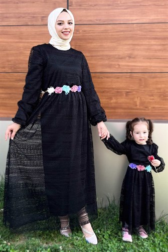 Dantelli Çocuk Elbise Siyah 16900