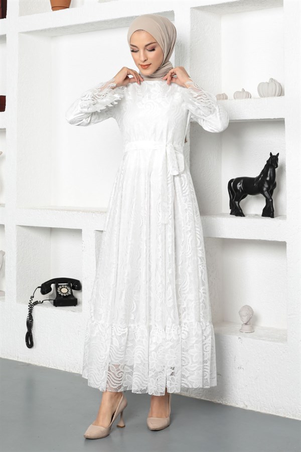 Dantelli Elbise Beyaz 17700