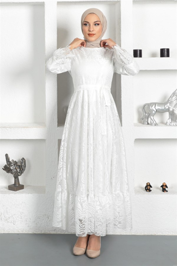 Dantelli Elbise Beyaz 17700