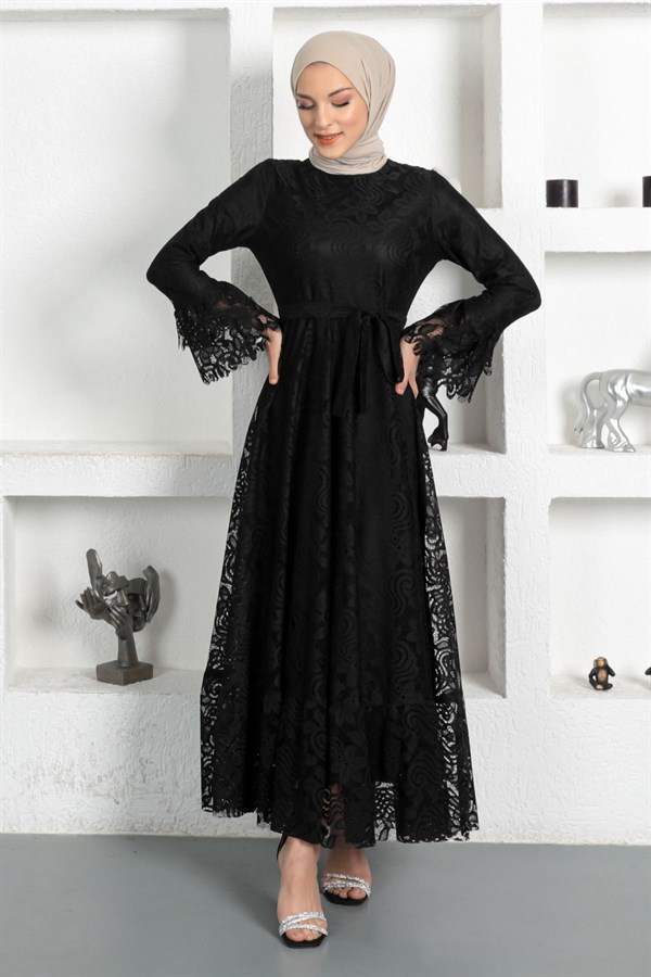 Dantelli Elbise Siyah 17700